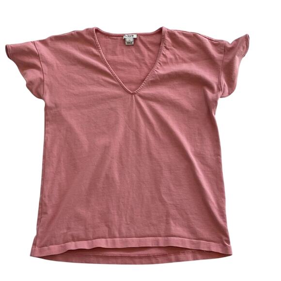 J. Crew Cotton Short Ruffle Sleeve V-Neck Tee T-Shirt Pink, Size XS - Picture 4 of 9